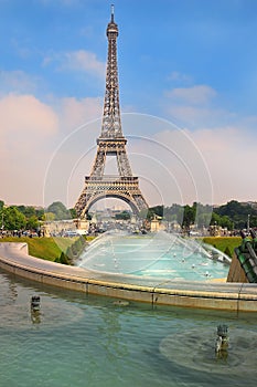 View of the Eiffel Tower from Trocadero gardens, Paris
