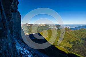 View from Eiger north wall at Grindelwald in the Bernese Alps in Switzerland - travel destination in Europe