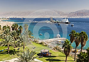 View from Eilat towards Aqaba in Jordan, Eilat. Israel. photo