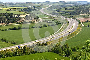 View of the ,Eix Transversal de Catalunya ,motorway from Montfalco Murallat, photo
