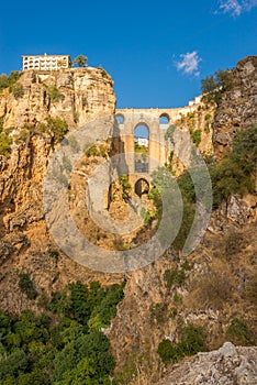 View at the El Tajo gorge with bridge Puente Nuevoin Ronda ,Spain