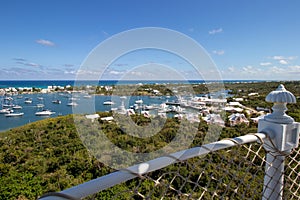 View from the Elbow Reef Lighthouse in Hope Town, Elbow Cay, Abaco, Bahamas photo