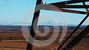 View of Elbrus and greater cuacasus mountain range. Horizont between sky and ground