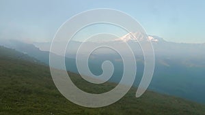 View of Elbrus from plateau Bermamyth in early morning. Amazing view of Russain nature