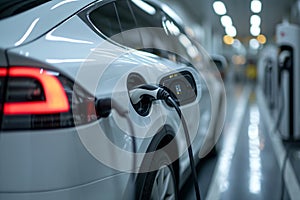 View of an Electric Car Charging Column and in the background a partial view of a car