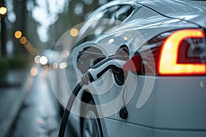 View of an Electric Car Charging Column and in the background a partial view of a car