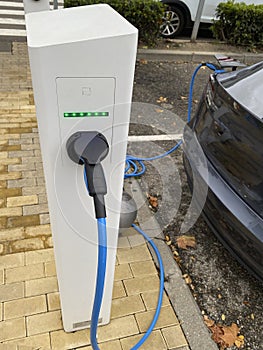 View from an Electric Car Charging Column. Technology electric vehicle concept