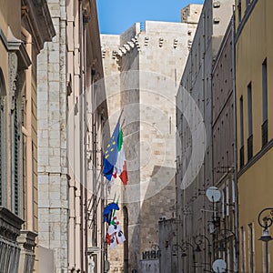 View of the Elephant Tower Torre dell`Elefante in Cagliari, Sardinia photo