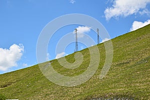 View of eletric poles in the mountain