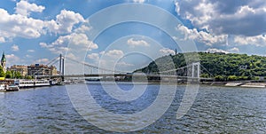 A view of the Elizabeth Bridge across the River Danube in Budapest and the Gellert Hill