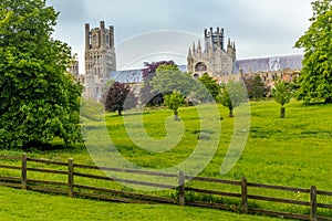 View of the Ely Cathedral from Cherry Hill Park in Ely, Cambridgeshire