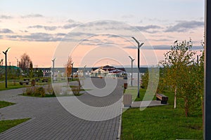 View of the embankment. Central park. Naberezhnye Chelny. Russia.