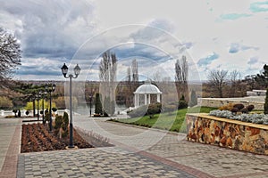 View of the embankment of the Dniester River in the city of Bendery, Transnistria