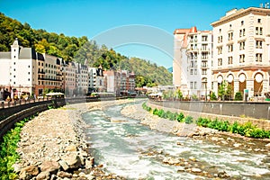 View of the embankment of river Mzymta in Rosa Khutor