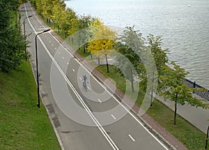 View of the embankment with Vorobyevsky Vorobyovy Gory metro bridge