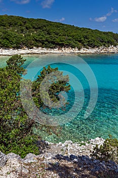 View of Emblisi Fiskardo Beach, Kefalonia, Ionian islands, Greece