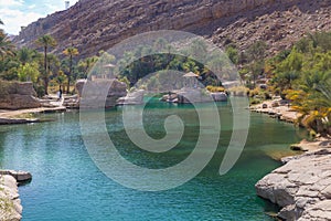 Emerald pools in Wadi Bani Khalid, Oman
