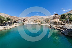 Emerald pools in Wadi Bani Khalid, Oman