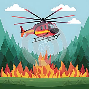 view Emergency service helicopter brings water to douse forest fire