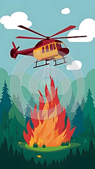 view Emergency service helicopter brings water to douse forest fire