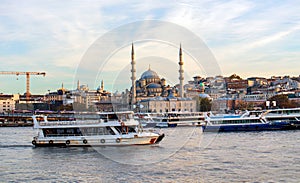 View of Eminonu shorescape, boats and ships, historical peninsula istanbul photo