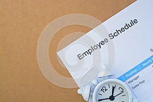 View of an employee schedule sheet paper, with a concept of managing time for staffing and labor work