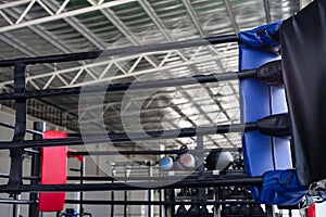 View of empty boxing ring in fitness gym