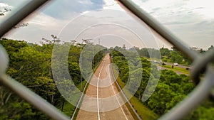 View of the empty Ciawi toll road from the pedestrian bridge, Bogor, Indonesia