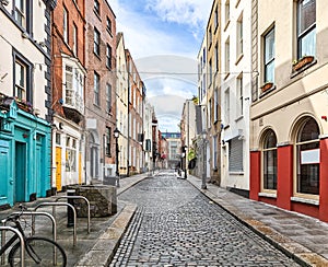 View of empty Eustace Street in Dublin, Ireland