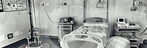 View of an empty hospital bed in the maternity ward at a hospital