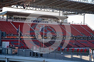View of empty stands inside BMO Field stadium.