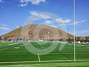 View from the end of an American football field.