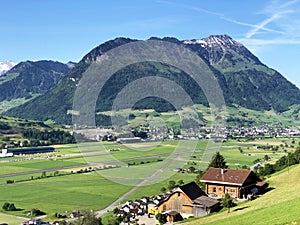 View of the Engelbergertal Valley, Settlement Stans and Mountain Stanserhorn, Ennetburgen - Canton of Nidwalden, Switzerland