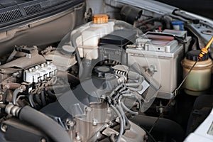 View of engine bay in modern car