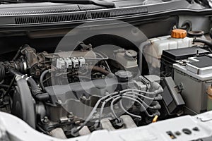 View of engine bay in modern car