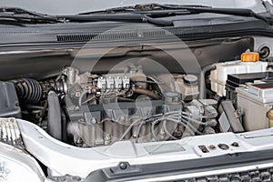 View of engine bay in modern car