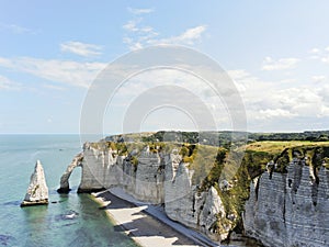 View of english channel coastline of Etretat