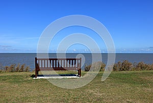 A view of the English Channel from a park bench in Tankerton