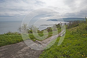 View of english coastline on overcast day