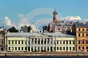 View of English Embankment, historically one of the most fashionable streets in Saint Petersburg, Russia