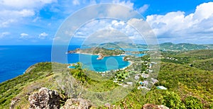 View of English Harbor from Shirley Heights, Antigua, paradise bay at tropical island in the Caribbean Sea