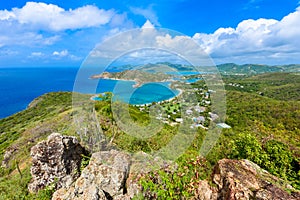 View of English Harbor from Shirley Heights, Antigua, paradise bay at tropical island in the Caribbean Sea photo