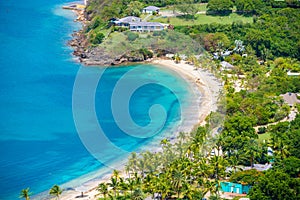 View of English Harbor from Shirley Heights, Antigua, paradise bay at tropical island in the Caribbean Sea photo