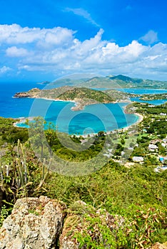 View of English Harbor from Shirley Heights, Antigua, paradise bay at tropical island in the Caribbean Sea