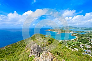 View of English Harbor from Shirley Heights, Antigua, paradise bay at tropical island in the Caribbean Sea