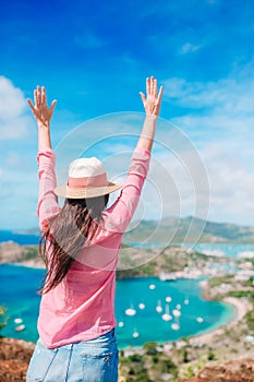 View of English Harbor from Shirley Heights, Antigua, paradise bay at tropical island in the Caribbean Sea