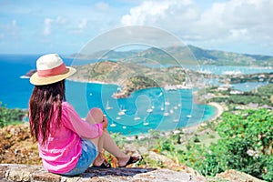 View of English Harbor from Shirley Heights, Antigua, paradise bay at tropical island in the Caribbean Sea