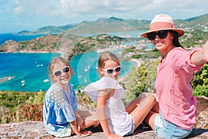 View of English Harbor from Shirley Heights, Antigua, paradise bay at tropical island in the Caribbean Sea