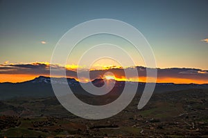 View of Enna and Calascibetta skyline at sunset, Sicily