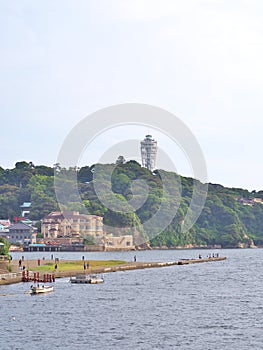 View of Enoshima island with sea in Kanagawa, Japan.